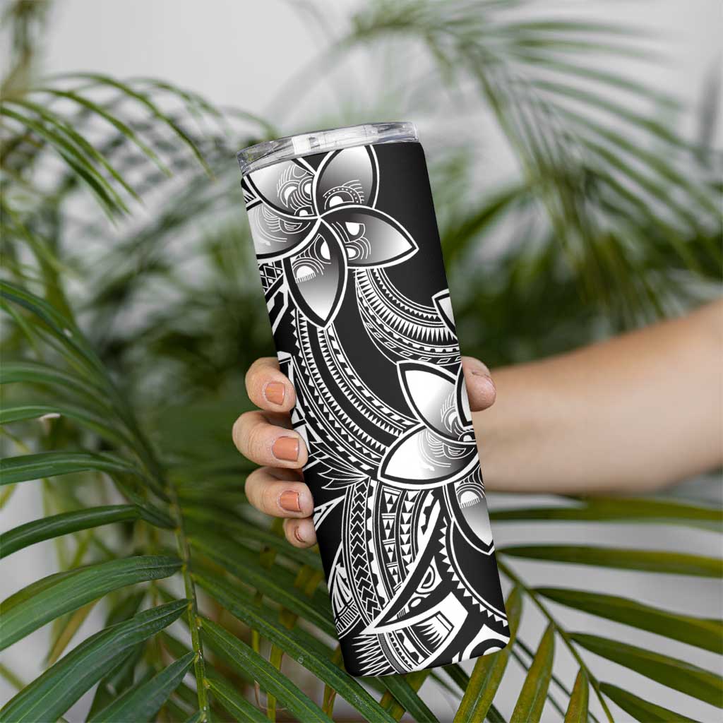 Polynesian Tribal Plumeria Flowers Skinny Tumbler Black Vibe LT9 - Polynesian Pride