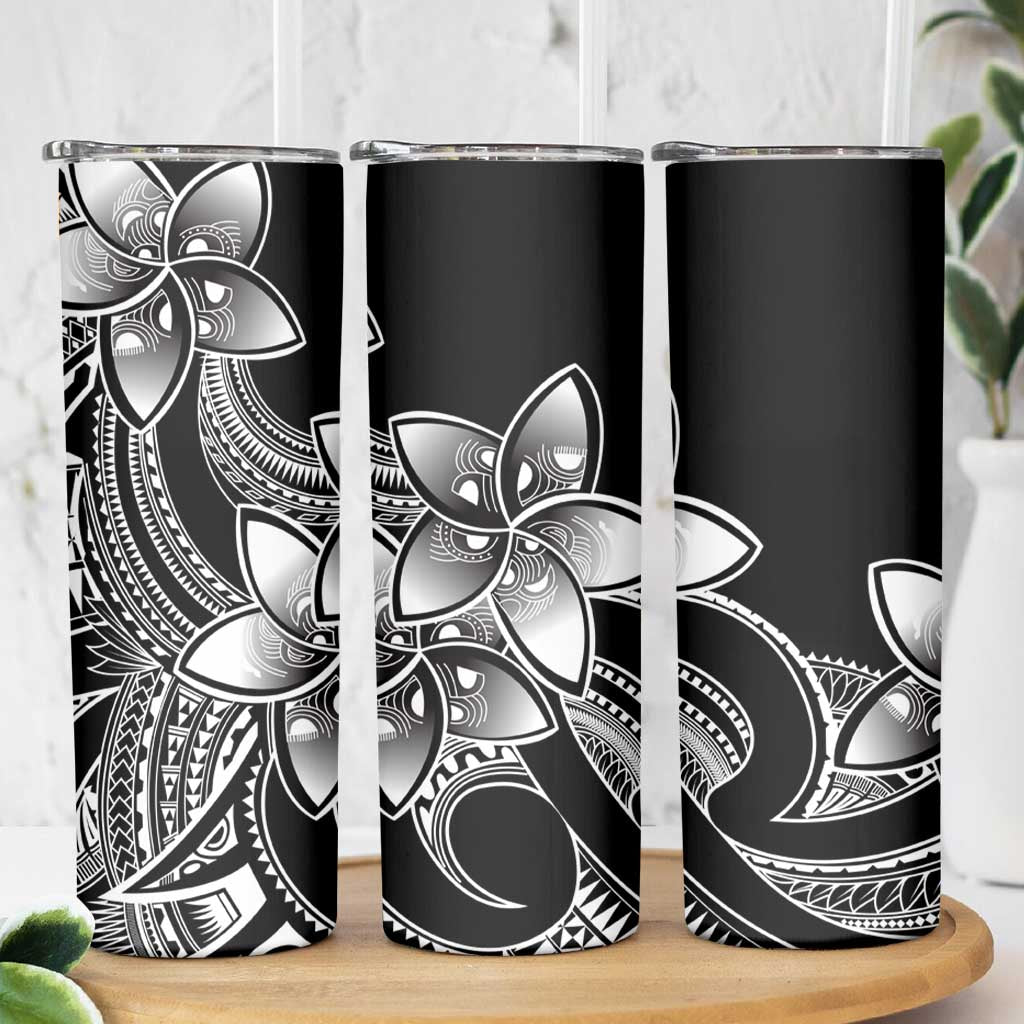 Polynesian Tribal Plumeria Flowers Skinny Tumbler Black Vibe LT9 - Polynesian Pride