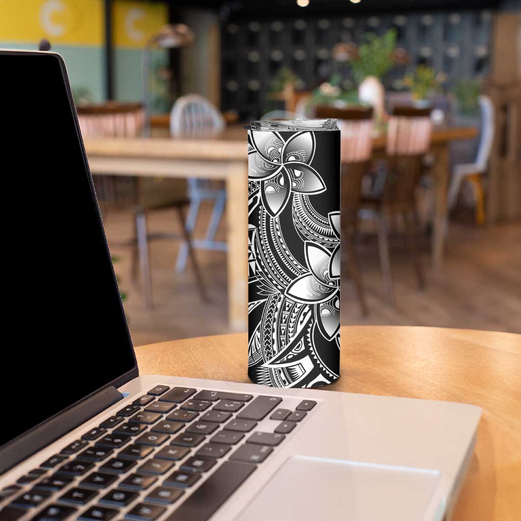Polynesian Tribal Plumeria Flowers Skinny Tumbler Black Vibe LT9 - Polynesian Pride
