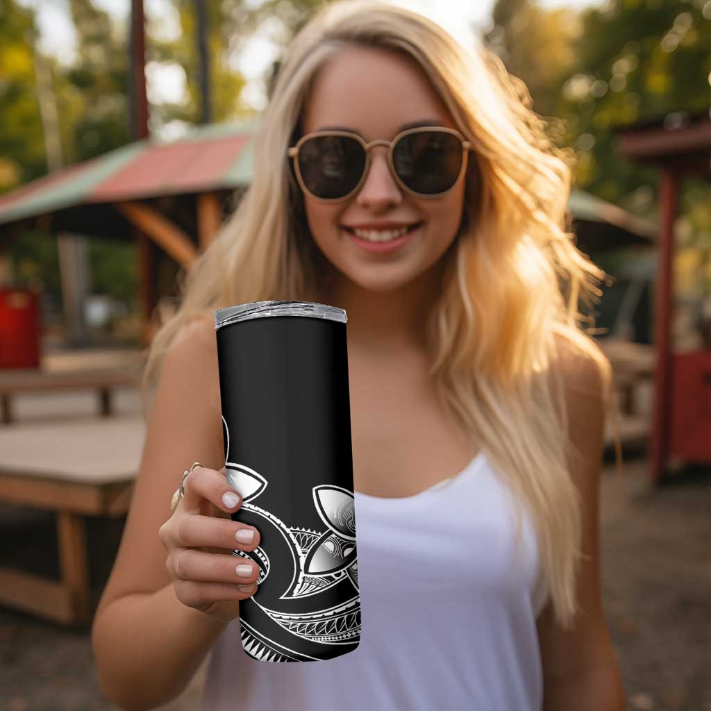 Polynesian Tribal Plumeria Flowers Skinny Tumbler Black Vibe LT9 - Polynesian Pride