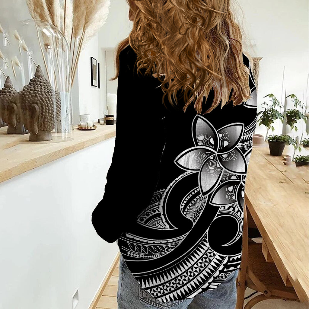 Polynesian Pride Plumeria Flowers Women Casual Shirt Polynesian Tribal White Vibe LT9 - Polynesian Pride