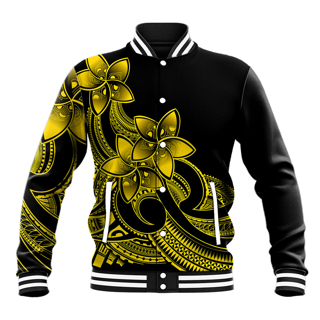 Polynesian Pride Plumeria Flowers Baseball Jacket Polynesian Tribal Yellow Vibe LT9 Unisex Yellow - Polynesian Pride