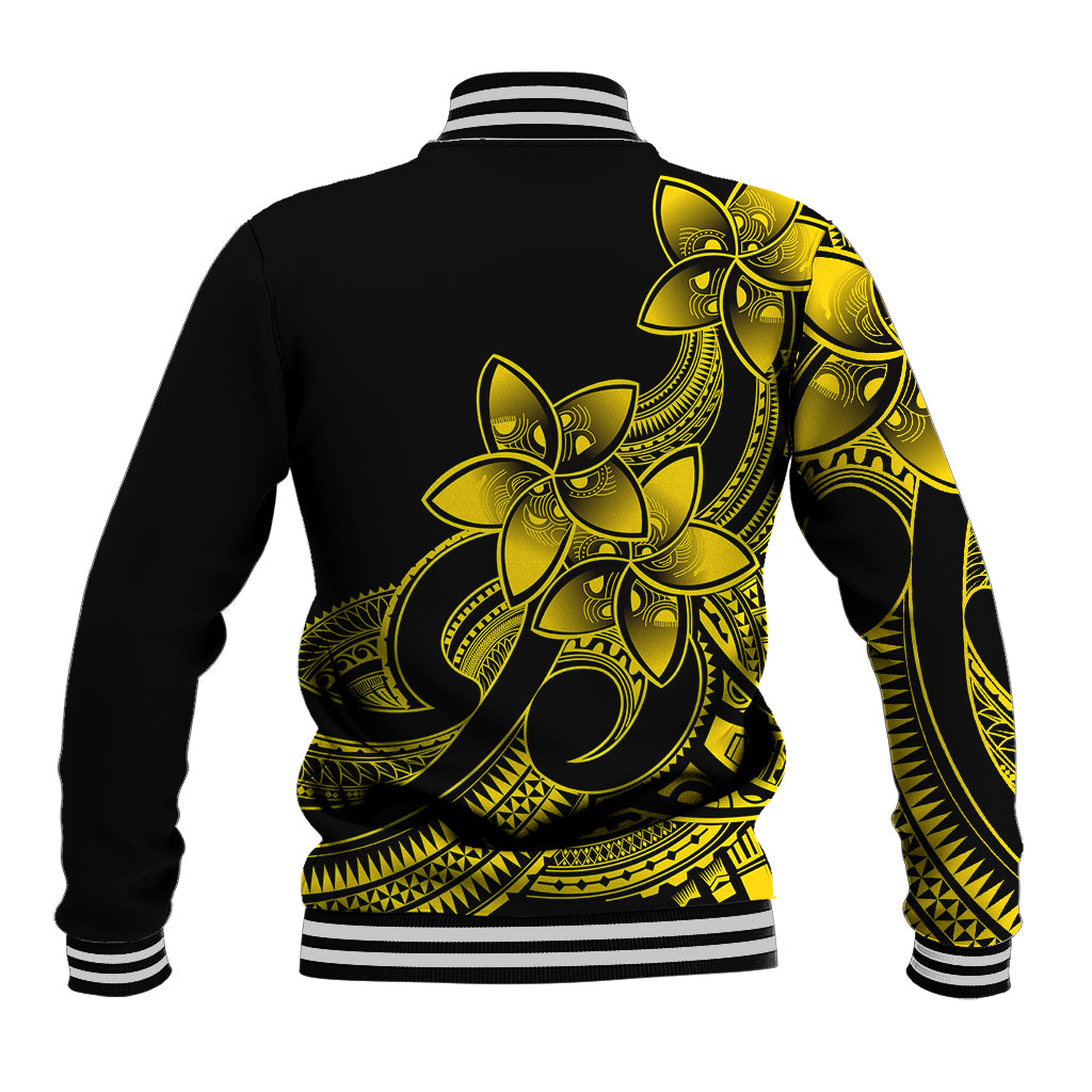 Polynesian Pride Plumeria Flowers Baseball Jacket Polynesian Tribal Yellow Vibe LT9 - Polynesian Pride