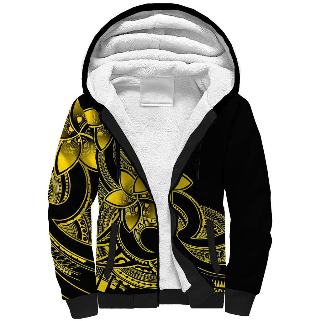 Polynesian Pride Plumeria Flowers Sherpa Hoodie Polynesian Tribal Yellow Vibe LT9 Unisex Yellow - Polynesian Pride