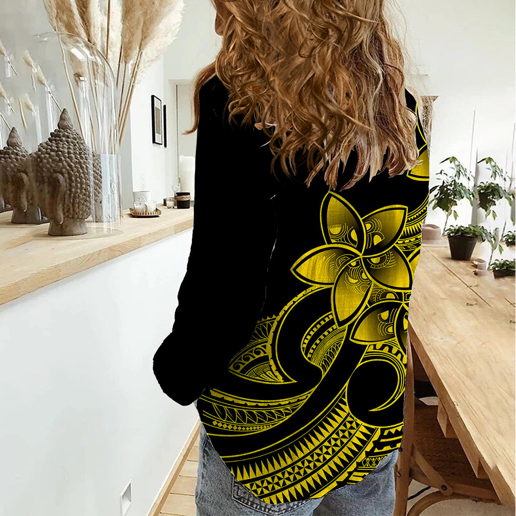 Polynesian Pride Plumeria Flowers Women Casual Shirt Polynesian Tribal Yellow Vibe LT9 - Polynesian Pride