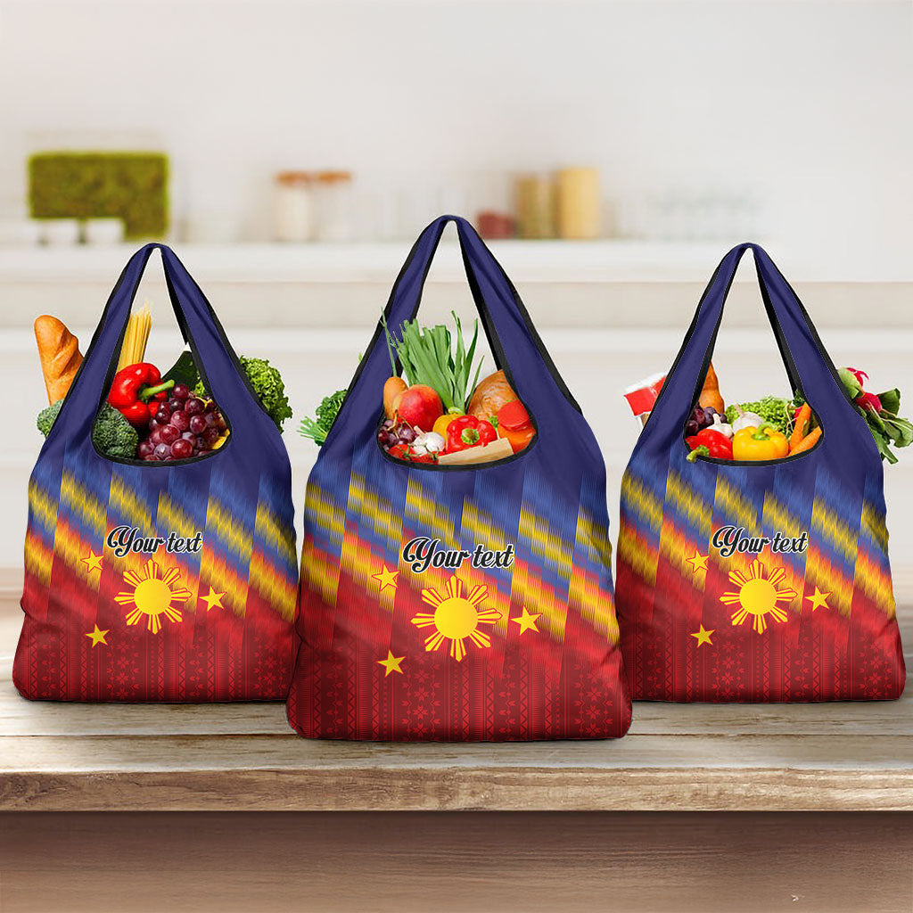 Personalized Philippines Eight Rays Sun Grocery Bag Traditional Filipino Igorot Pattern Motif