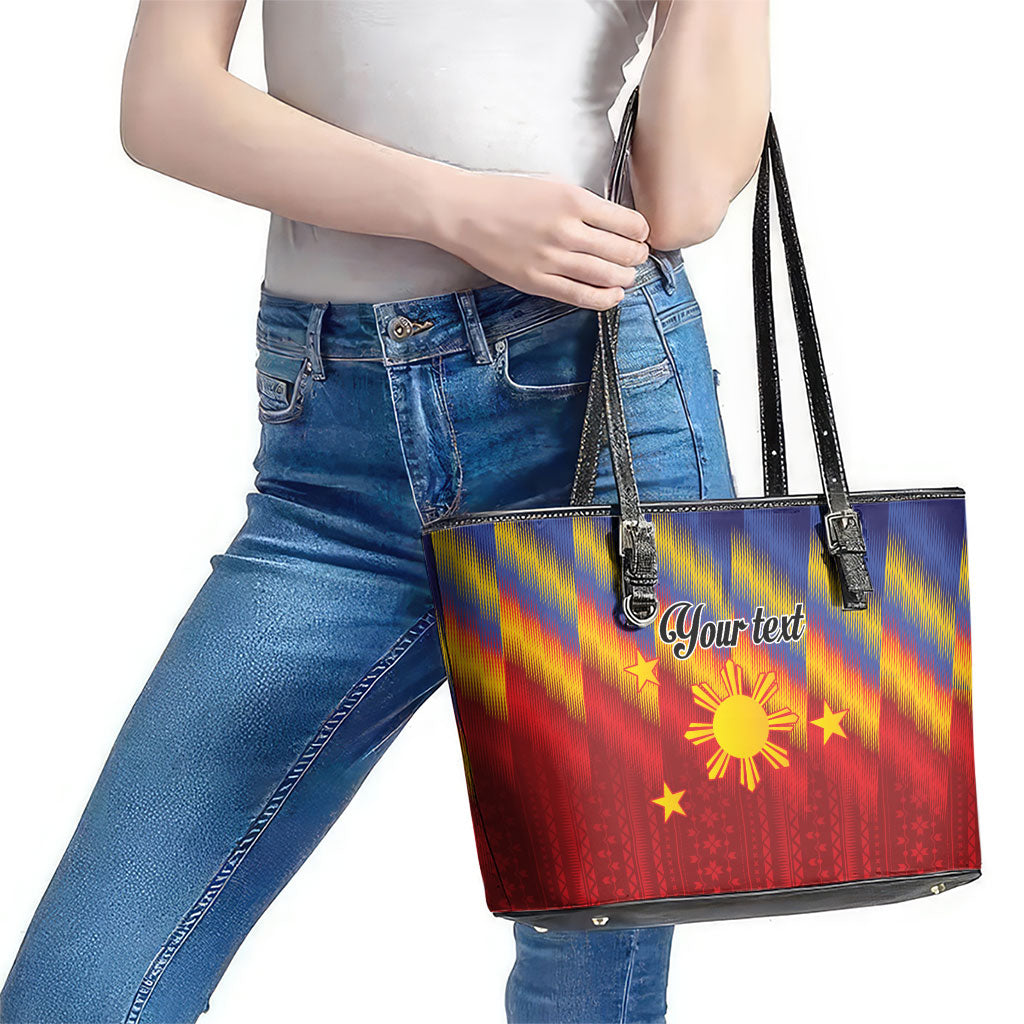 Personalized Philippines Eight Rays Sun Leather Tote Bag Traditional Filipino Igorot Pattern Motif