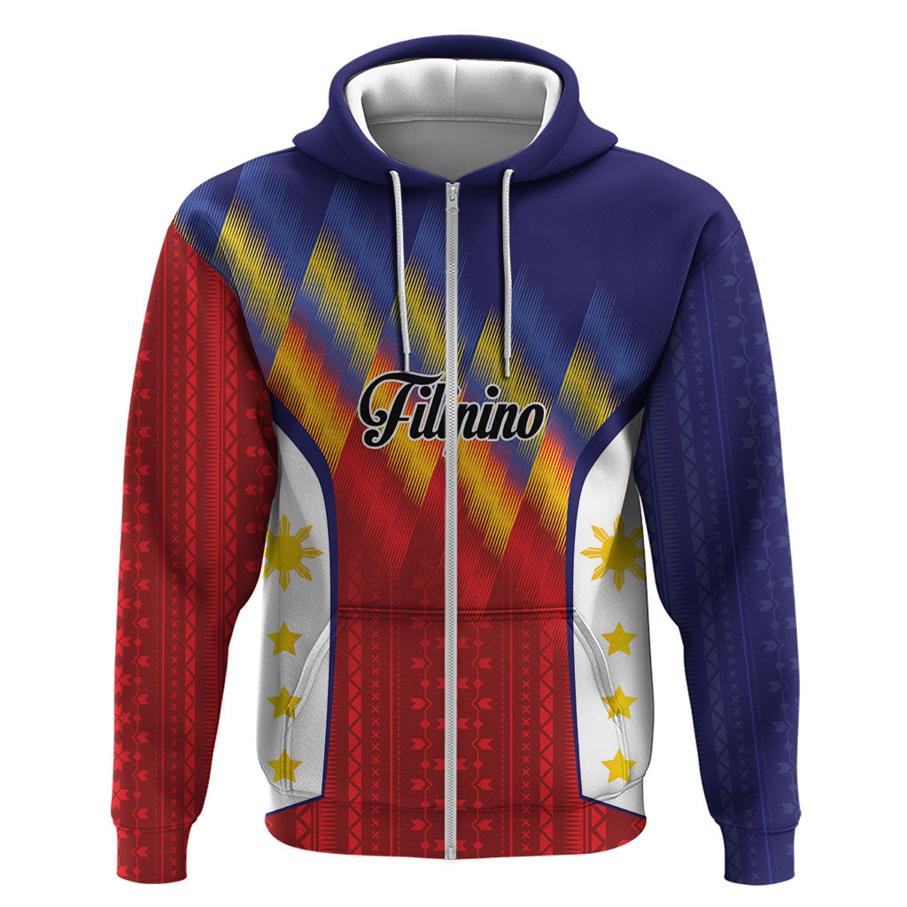 Personalized Philippines Eight Rays Sun Zip Hoodie Traditional Filipino Igorot Pattern Motif