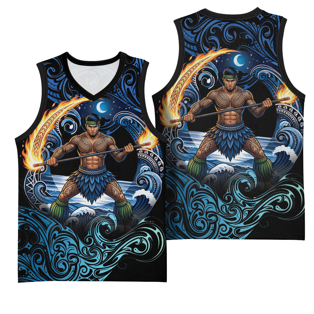 Samoa Siva Afi Basketball Jersey Fireknife Fire Dance Pacific Tribal Motif
