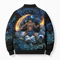 Samoa Siva Afi Bomber Puffer Jacket Fireknife Fire Dance Pacific Tribal Motif