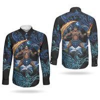 Samoa Siva Afi Couples Matching Long Sleeve Bodycon Dress and Long Sleeve Button Shirt Fireknife Fire Dance Pacific Tribal Motif