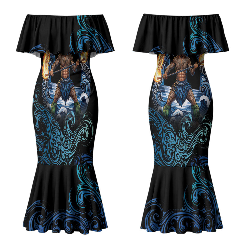 Samoa Siva Afi Couples Matching Mermaid Dress and Hawaiian Shirt Fireknife Fire Dance Pacific Tribal Motif LT9 - Polynesian Pride