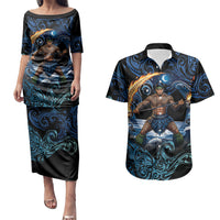 Samoa Siva Afi Couples Matching Puletasi and Hawaiian Shirt Fireknife Fire Dance Pacific Tribal Motif