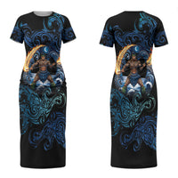 Samoa Siva Afi Couples Matching Short Sleeve Bodycon Dress and Long Sleeve Button Shirt Fireknife Fire Dance Pacific Tribal Motif