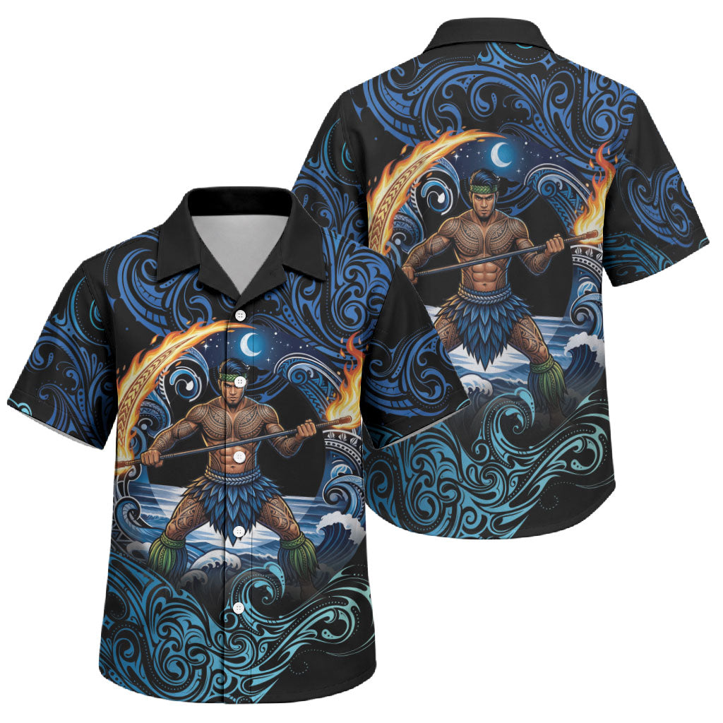 Samoa Siva Afi Family Matching Off Shoulder Maxi Dress and Hawaiian Shirt Fireknife Fire Dance Pacific Tribal Motif