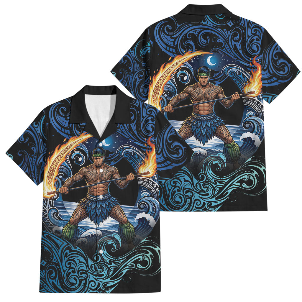 Samoa Siva Afi Family Matching Puletasi and Hawaiian Shirt Fireknife Fire Dance Pacific Tribal Motif