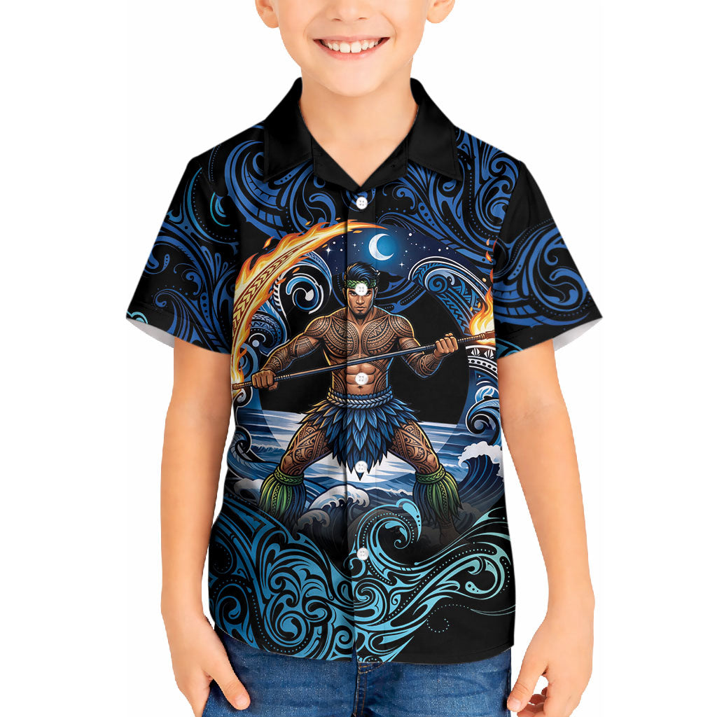 Samoa Siva Afi Kid Hawaiian Shirt Fireknife Fire Dance Pacific Tribal Motif