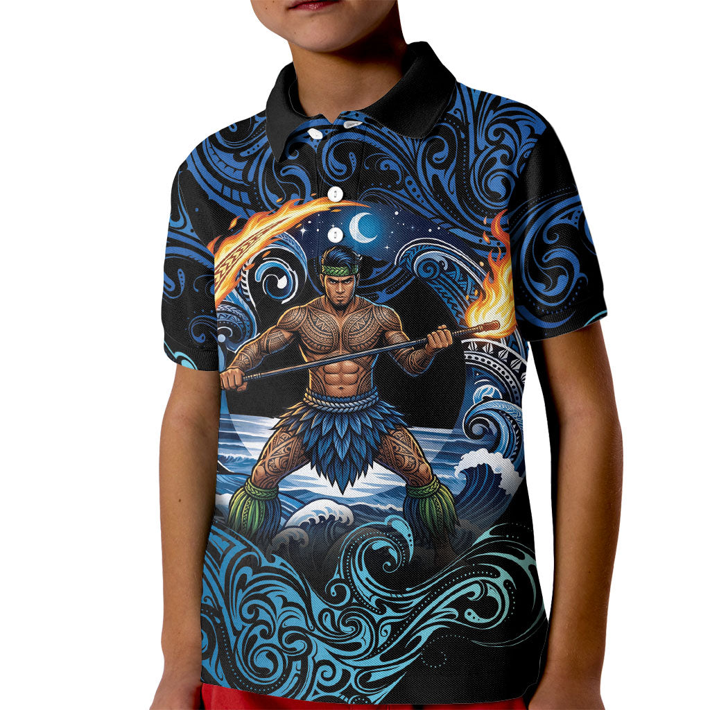 Samoa Siva Afi Kid Polo Shirt Fireknife Fire Dance Pacific Tribal Motif