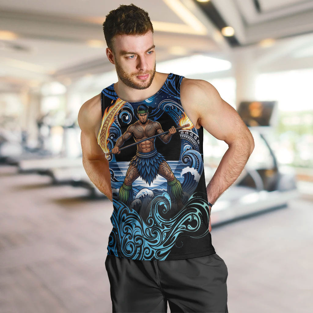 Samoa Siva Afi Men Tank Top Fireknife Fire Dance Pacific Tribal Motif