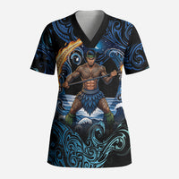 Samoa Siva Afi Scrub Top Fireknife Fire Dance Pacific Tribal Motif