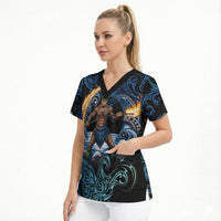 Samoa Siva Afi Scrub Top Fireknife Fire Dance Pacific Tribal Motif