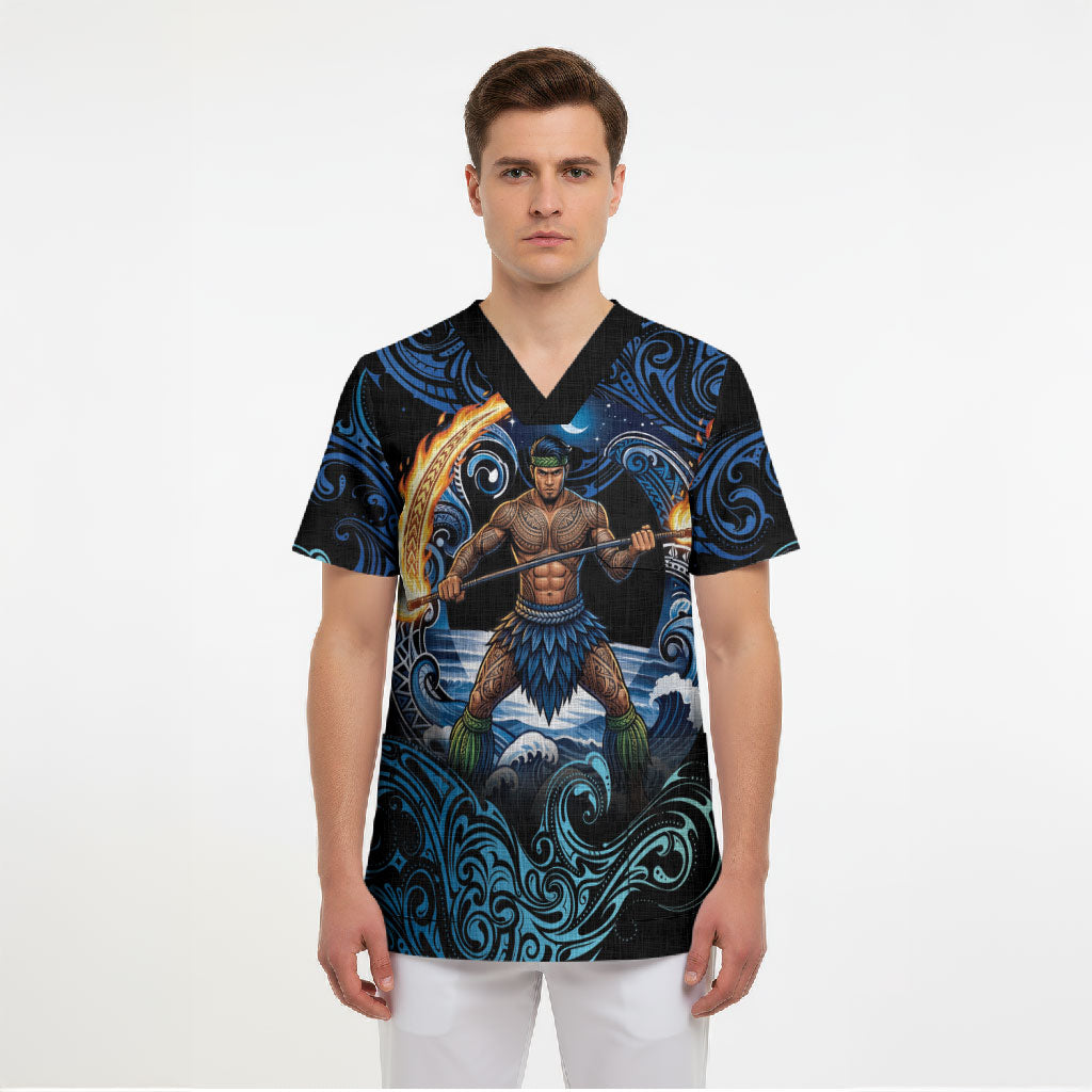 Samoa Siva Afi Scrub Top Fireknife Fire Dance Pacific Tribal Motif
