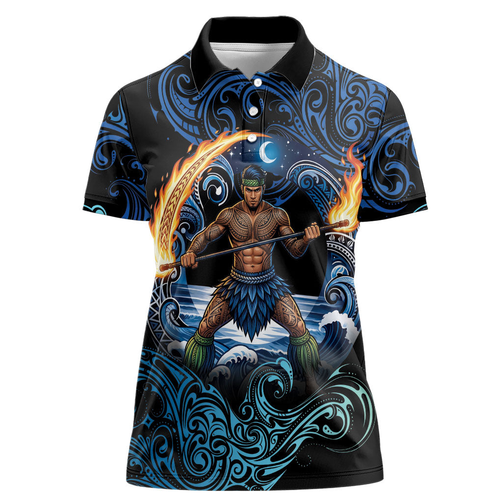 Samoa Siva Afi Women Polo Shirt Fireknife Fire Dance Pacific Tribal Motif