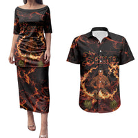 Samoa Siva Afi Dance Fireknife Couples Matching Puletasi and Hawaiian Shirt Polynesian Heritage Fire Dance LT9 Black - Polynesian Pride