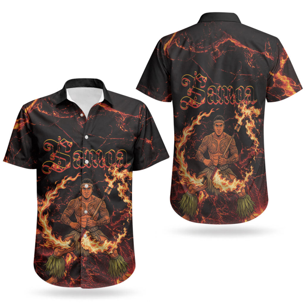 Samoa Siva Afi Dance Fireknife Couples Matching Puletasi and Hawaiian Shirt Polynesian Heritage Fire Dance LT9 - Polynesian Pride