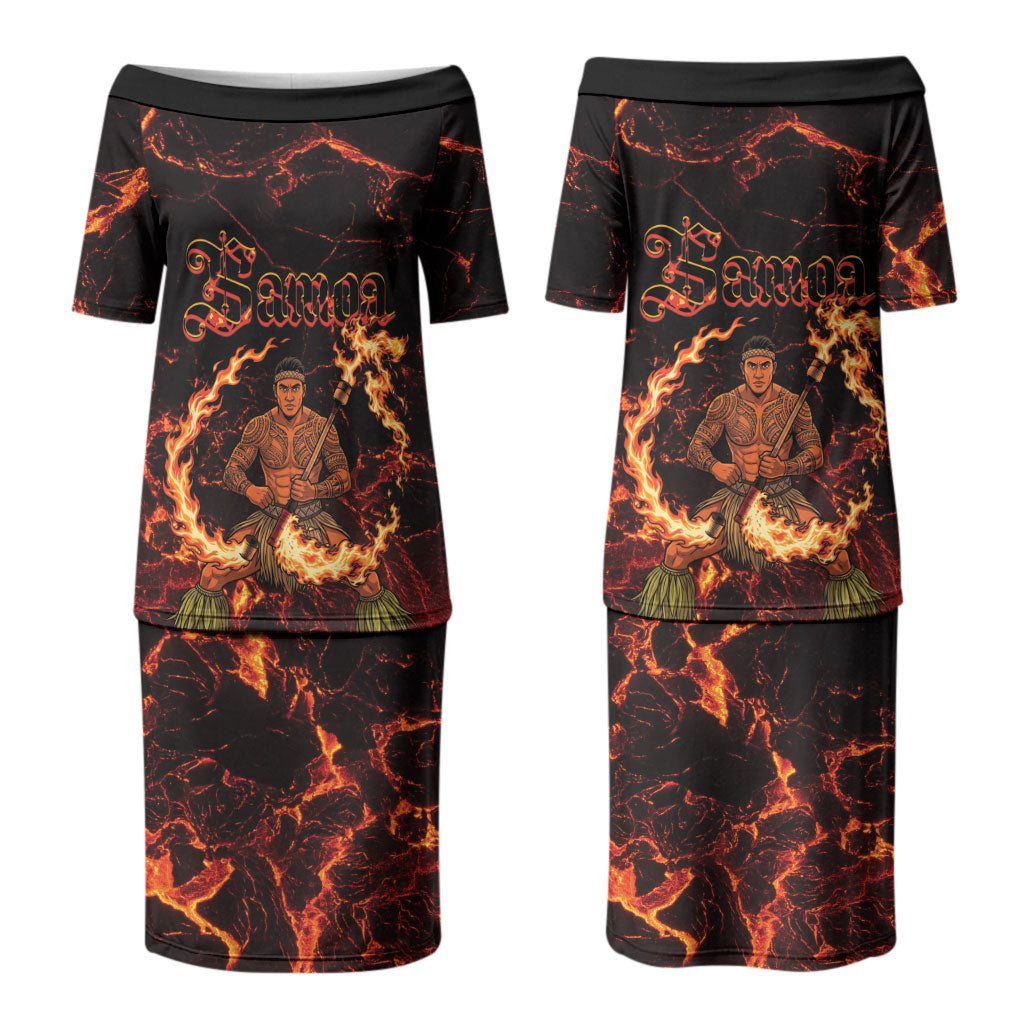 Samoa Siva Afi Dance Fireknife Couples Matching Puletasi and Hawaiian Shirt Polynesian Heritage Fire Dance LT9 - Polynesian Pride