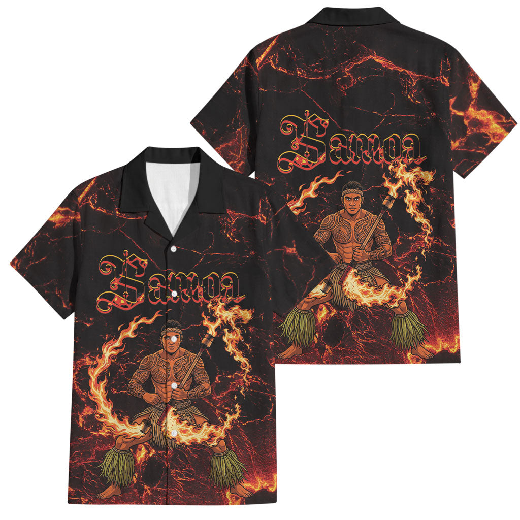 Samoa Siva Afi Dance Fireknife Family Matching Off The Shoulder Long Sleeve Dress and Hawaiian Shirt Polynesian Heritage Fire Dance
