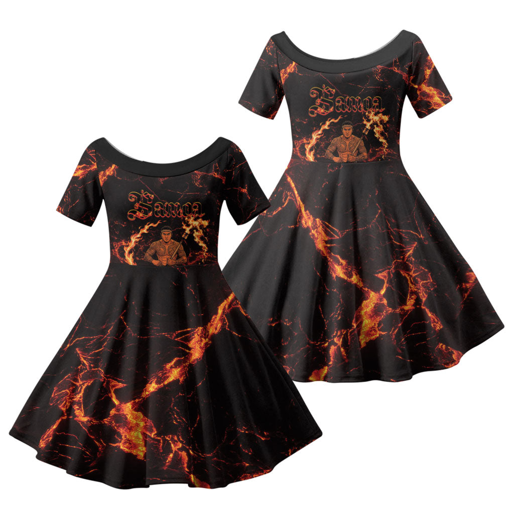 Samoa Siva Afi Dance Fireknife Family Matching Short Sleeve Bodycon Dress and Hawaiian Shirt Polynesian Heritage Fire Dance