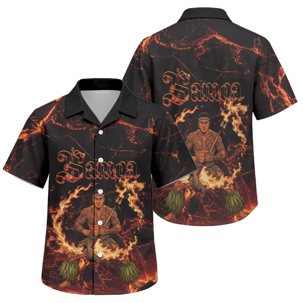 Samoa Siva Afi Dance Fireknife Family Matching Short Sleeve Bodycon Dress and Hawaiian Shirt Polynesian Heritage Fire Dance