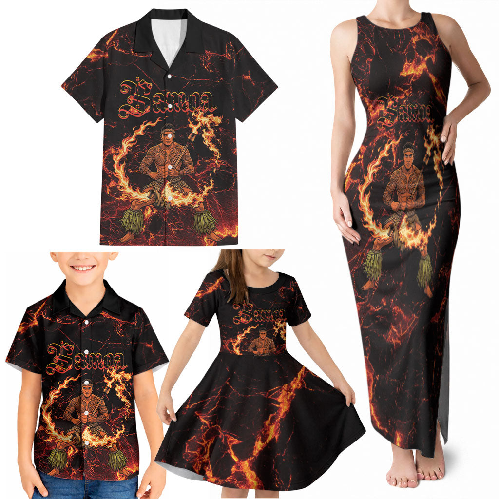 Samoa Siva Afi Dance Fireknife Family Matching Tank Maxi Dress and Hawaiian Shirt Polynesian Heritage Fire Dance