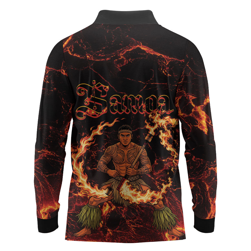 Samoa Siva Afi Dance Fireknife Long Sleeve Polo Shirt Polynesian Heritage Fire Dance