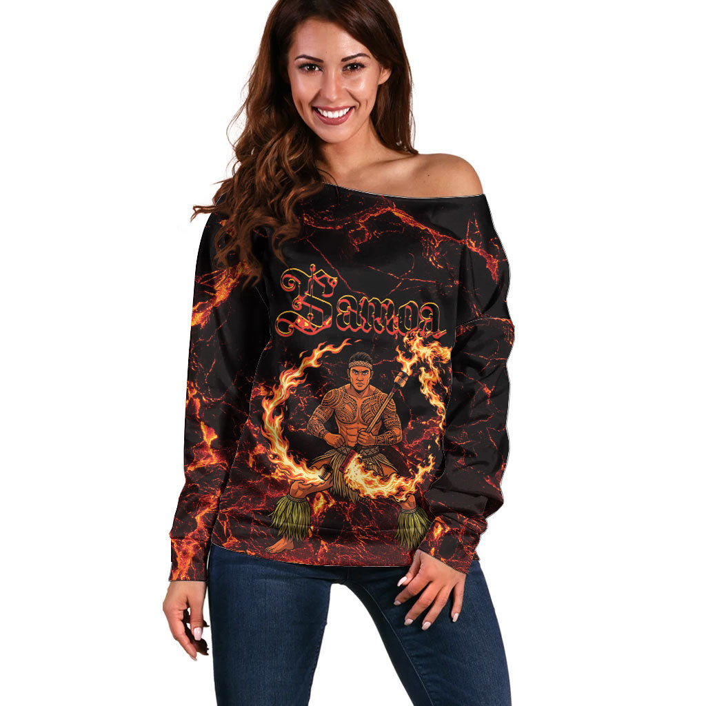 Samoa Siva Afi Dance Fireknife Off Shoulder Sweater Polynesian Heritage Fire Dance