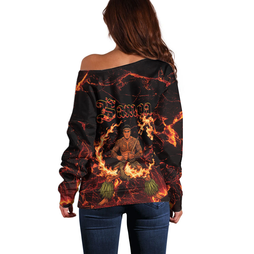 Samoa Siva Afi Dance Fireknife Off Shoulder Sweater Polynesian Heritage Fire Dance