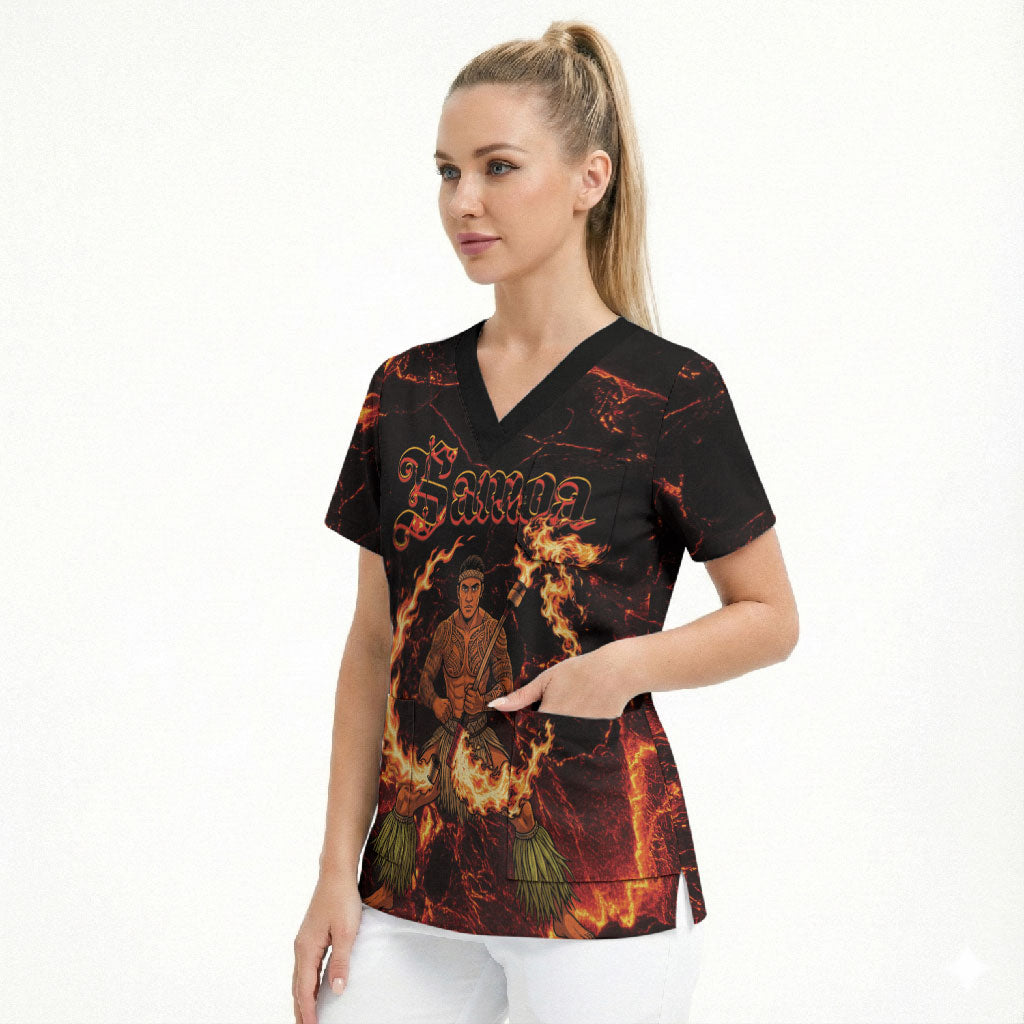 Samoa Siva Afi Dance Fireknife Scrub Top Polynesian Heritage Fire Dance