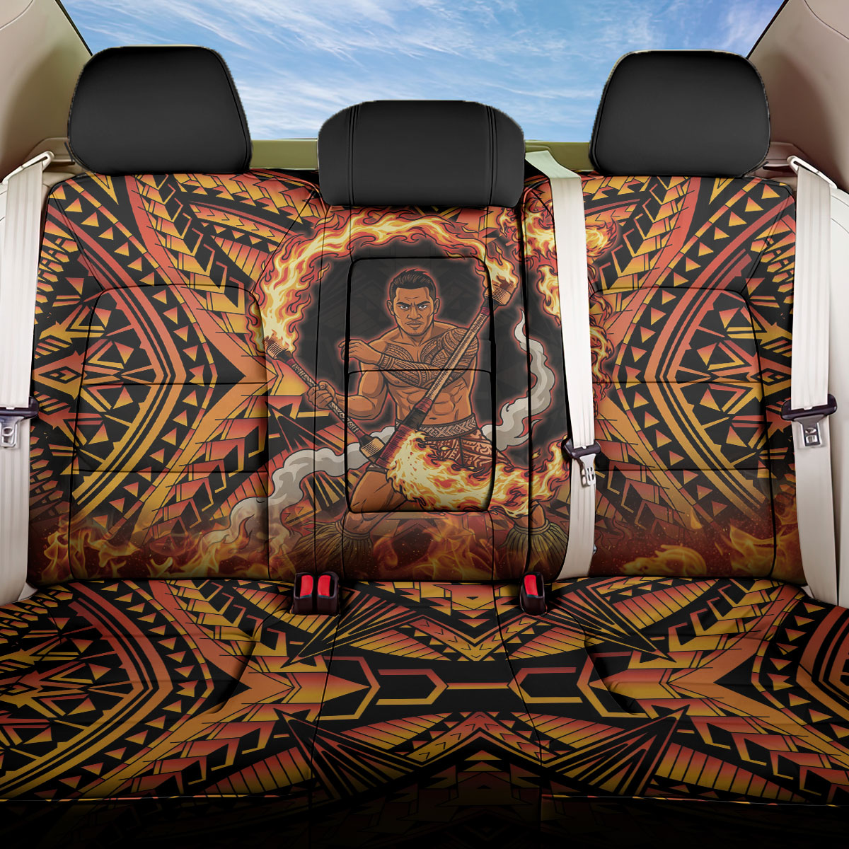 Samoa Siva Afi Dance Fireknife Back Car Seat Cover Samoan Tribal Motif Dancing in the Fire