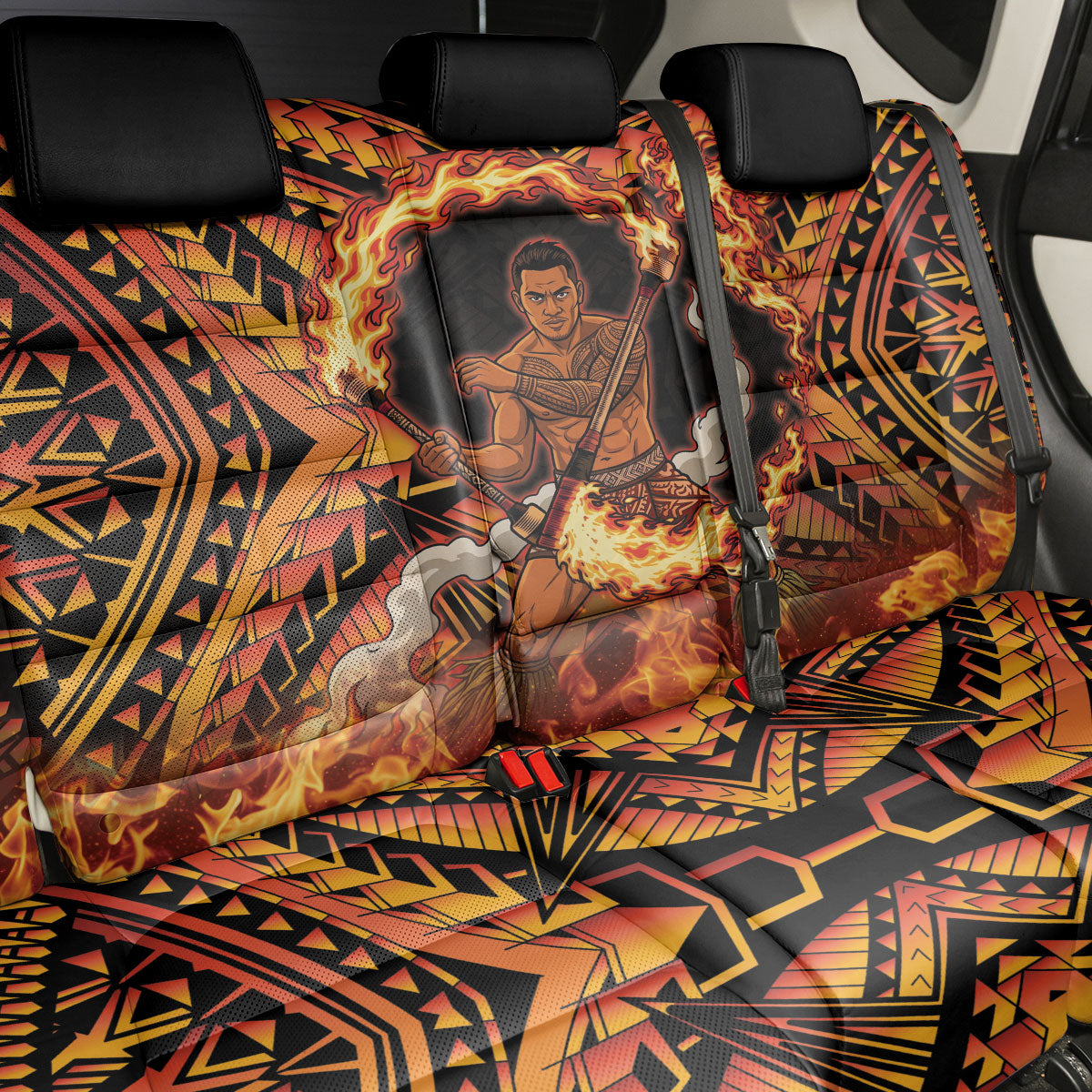 Samoa Siva Afi Dance Fireknife Back Car Seat Cover Samoan Tribal Motif Dancing in the Fire