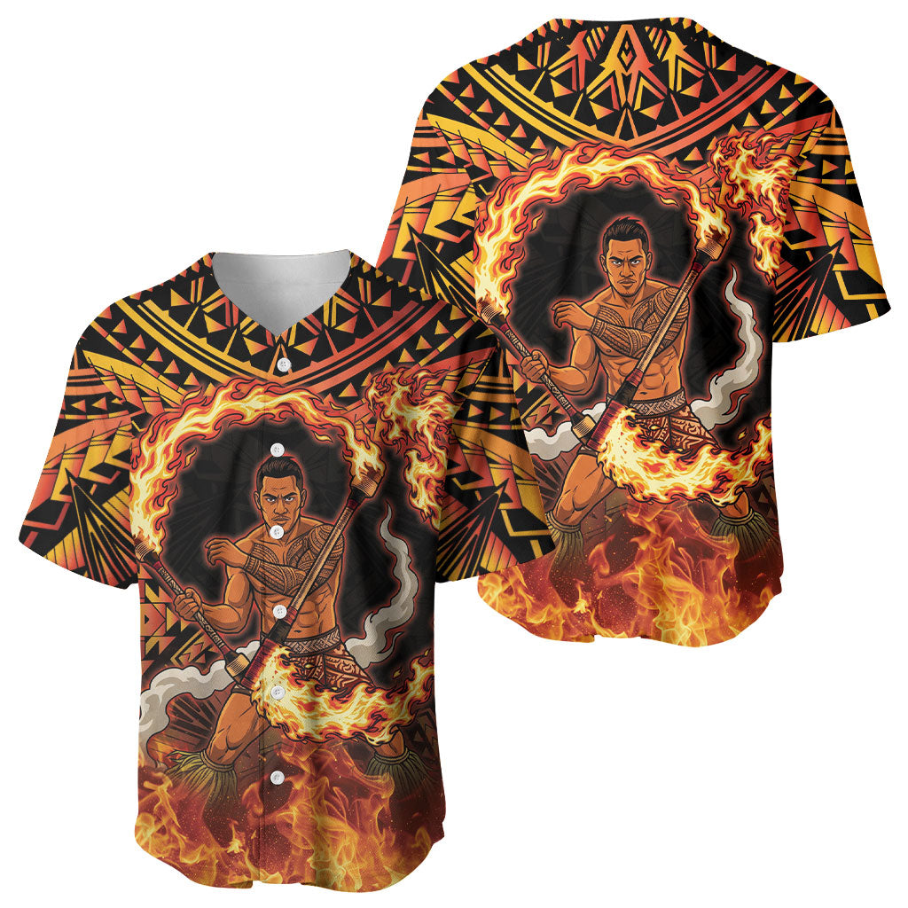 Samoa Siva Afi Dance Fireknife Baseball Jersey Samoan Tribal Motif Dancing in the Fire
