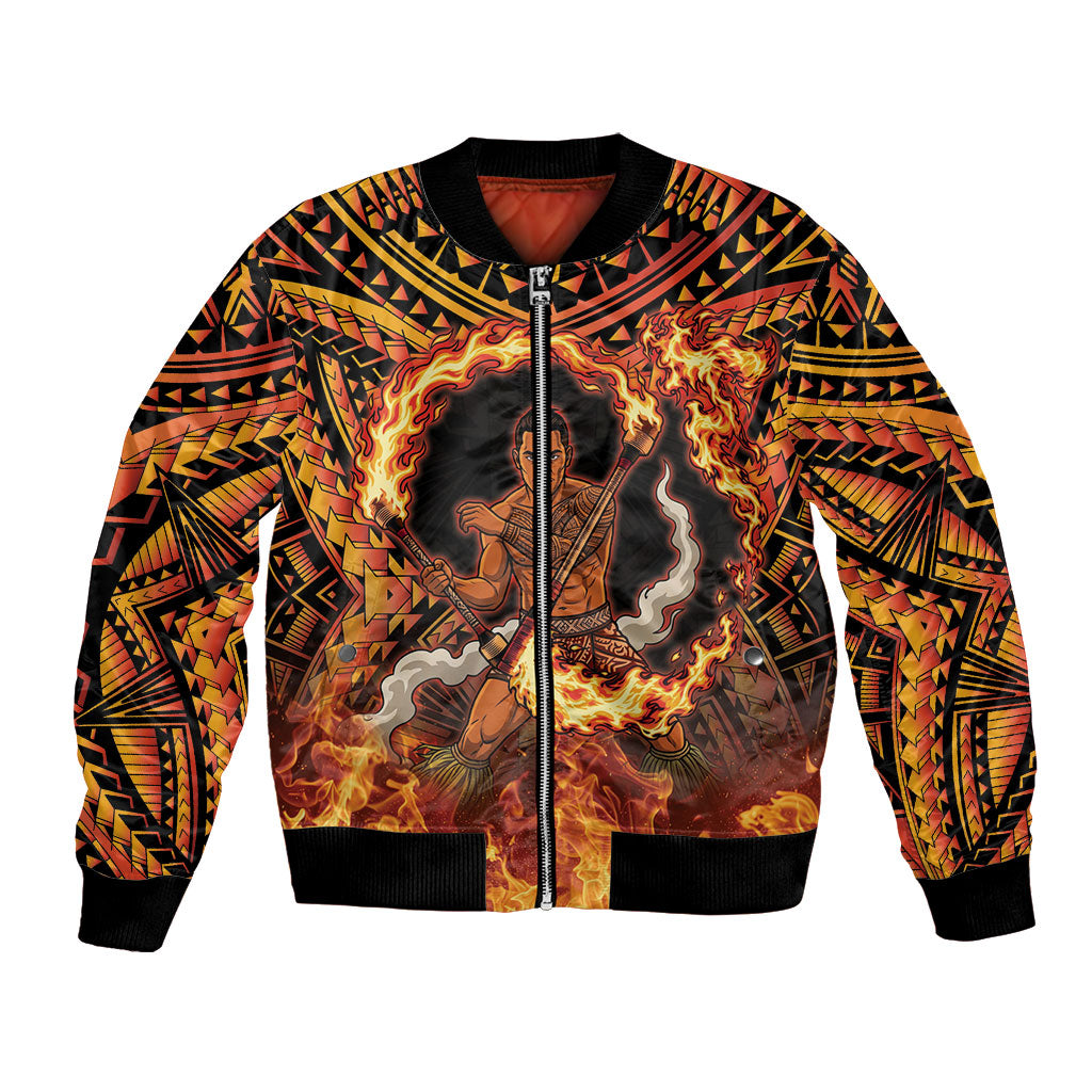 Samoa Siva Afi Dance Fireknife Bomber Jacket Samoan Tribal Motif Dancing in the Fire