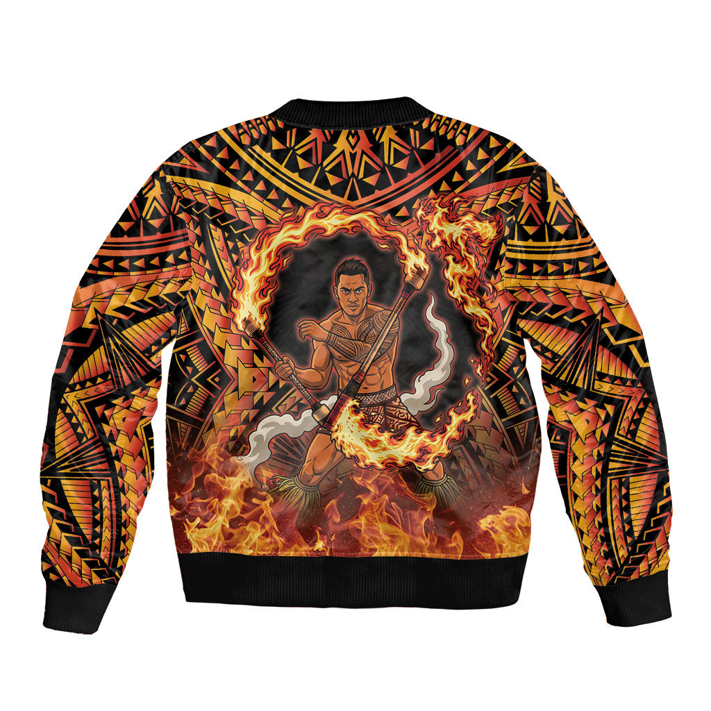 Samoa Siva Afi Dance Fireknife Bomber Jacket Samoan Tribal Motif Dancing in the Fire