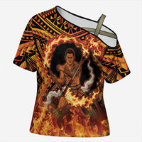 Samoa Siva Afi Dance Fireknife Cross Shoulder Shirt Samoan Tribal Motif Dancing in the Fire LT9 Female Red - Polynesian Pride