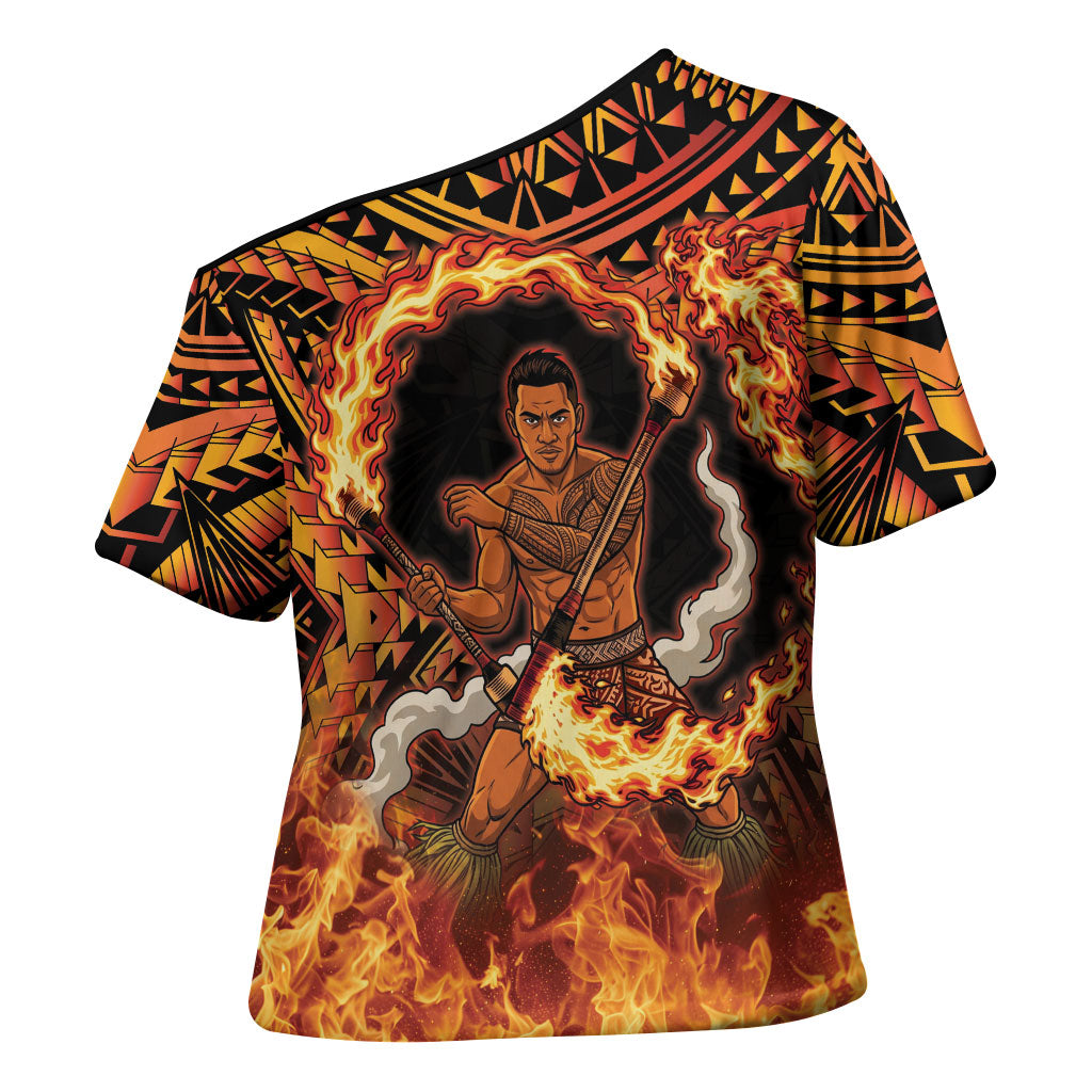 Samoa Siva Afi Dance Fireknife Cross Shoulder Shirt Samoan Tribal Motif Dancing in the Fire LT9 - Polynesian Pride