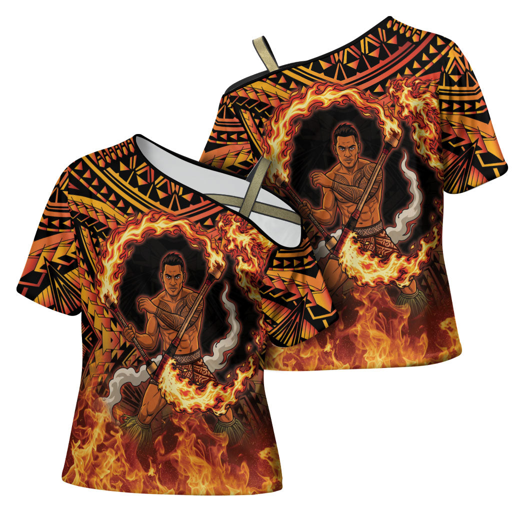 Samoa Siva Afi Dance Fireknife Cross Shoulder Shirt Samoan Tribal Motif Dancing in the Fire LT9 - Polynesian Pride