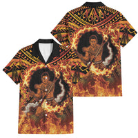 Samoa Siva Afi Dance Fireknife Family Matching Long Sleeve Bodycon Dress and Hawaiian Shirt Samoan Tribal Motif Dancing in the Fire