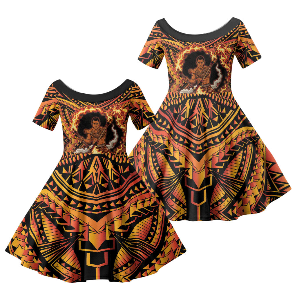 Samoa Siva Afi Dance Fireknife Family Matching Puletasi and Hawaiian Shirt Samoan Tribal Motif Dancing in the Fire