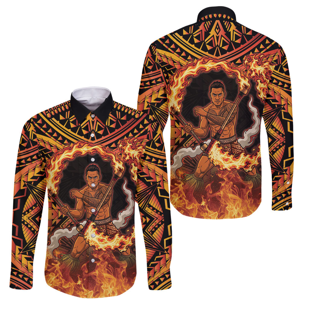 Samoa Siva Afi Dance Fireknife Family Matching Summer Maxi Dress and Hawaiian Shirt Samoan Tribal Motif Dancing in the Fire