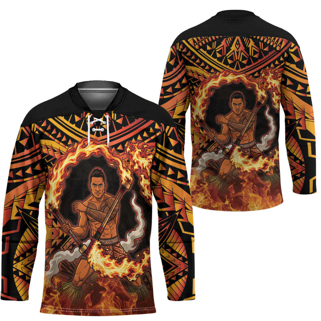 Samoa Siva Afi Dance Fireknife Hockey Jersey Samoan Tribal Motif Dancing in the Fire
